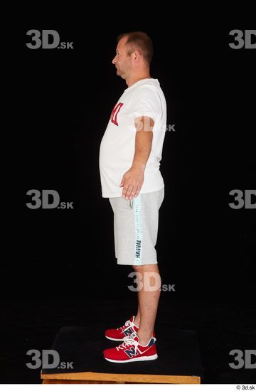 Whole Body Man White Sports Shirt Shorts Chubby Standing Studio photo references