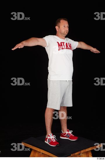 Whole Body Man T poses White Sports Shirt Shorts Chubby Standing Studio photo references