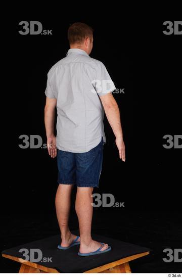 Whole Body Man White Casual Shirt Jeans Shorts Chubby Standing Studio photo references