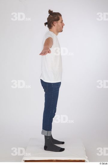 Whole Body Man T poses White Casual Shirt Jeans Slim Standing Studio photo references