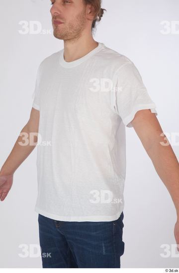 Upper Body Man White Casual Shirt Slim Studio photo references