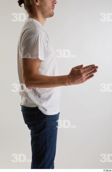 Arm Man White Casual Shirt Slim Studio photo references