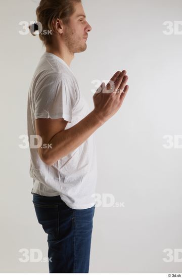 Arm Man White Casual Shirt Slim Studio photo references