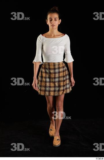 Whole Body Woman White Casual Shoes Shirt Skirt Slim Walking Studio photo references