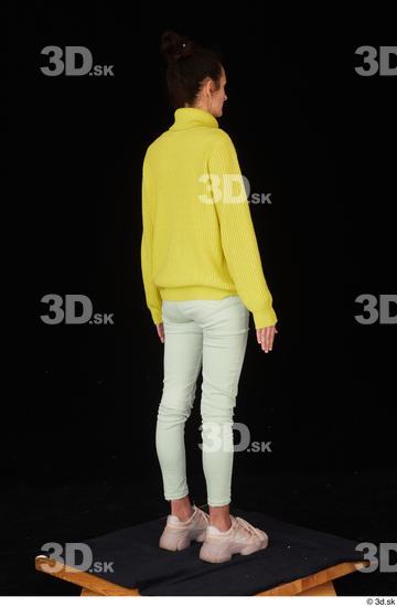 Whole Body Woman White Casual Sweater Jeans Slim Standing Studio photo references