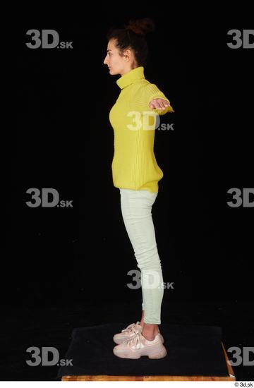 Whole Body Woman T poses White Casual Sweater Jeans Slim Standing Studio photo references