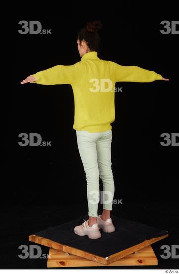 Whole Body Woman T poses White Casual Sweater Jeans Slim Standing Studio photo references