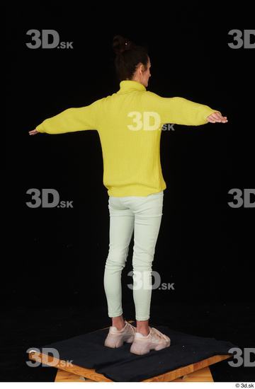 Whole Body Woman T poses White Casual Sweater Jeans Slim Standing Studio photo references