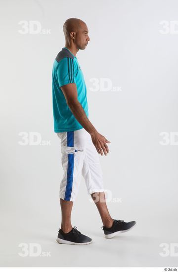 Whole Body Man Black Sports Shirt Shorts Slim Walking Studio photo references