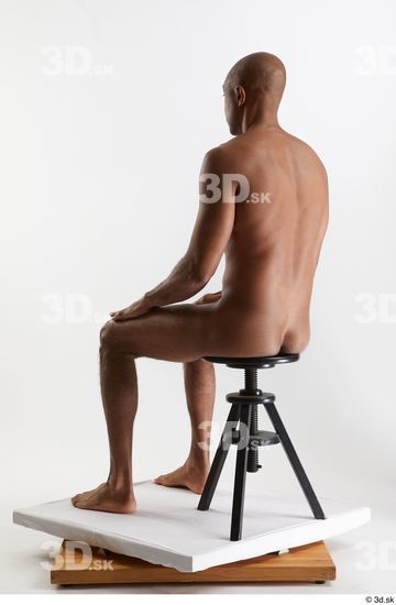 Whole Body Man Black Nude Slim Sitting Studio photo references