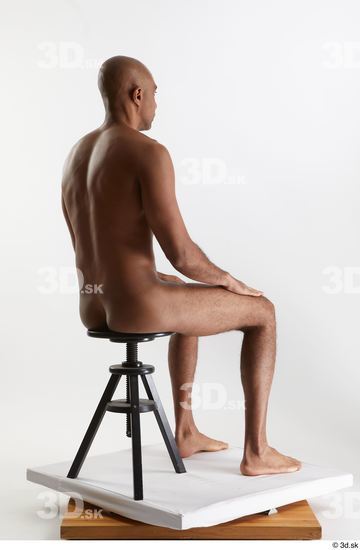 Whole Body Man Black Nude Slim Sitting Studio photo references