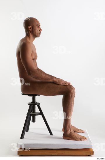 Whole Body Man Black Nude Slim Sitting Studio photo references