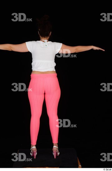 Leticia casual dressed pink leggings standing t poses white sandals white t shirt whole body  jpg