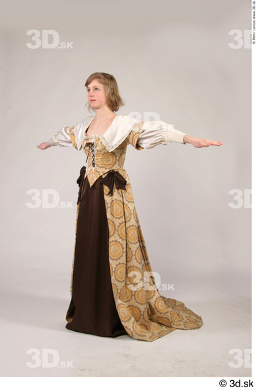 Whole Body Woman T poses White Historical Dress Costume photo references