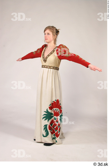 Whole Body Woman T poses White Dress Costume photo references