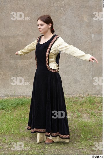 Whole Body Woman T poses White Historical Shirt Dress Costume photo references