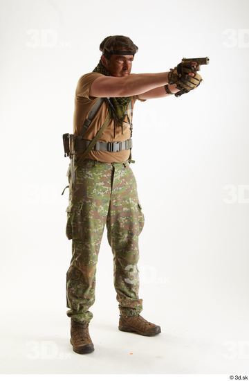 Weapons-Pistol Man Pose with pistol White Uniform Athletic Studio photo references