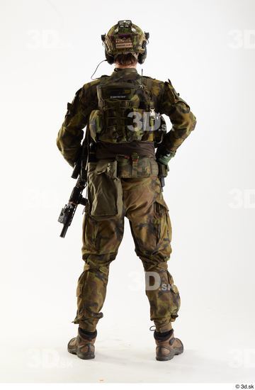 Whole Body Weapons-Rifle Man Pose with machine rifle White Uniform Athletic Studio photo references