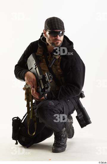 Whole Body Weapons-Rifle Man Pose with machine rifle White Army Athletic Bearded Studio photo references