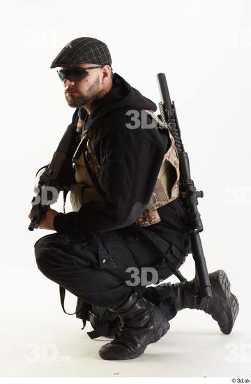 Whole Body Weapons-Rifle Man Pose with machine rifle White Army Athletic Bearded Studio photo references