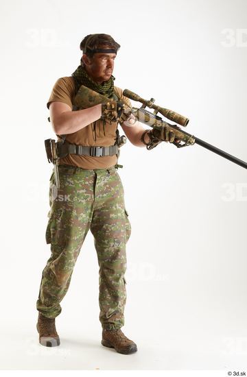 Whole Body Weapons-Rifle Man Pose with machine rifle White Army Athletic Studio photo references