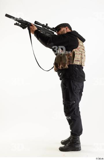 Whole Body Weapons-Rifle Man Pose with machine rifle White Army Athletic Bearded Studio photo references