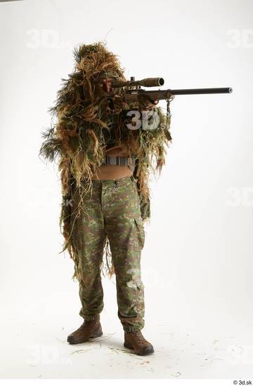 Whole Body Weapons-Rifle Man Pose with machine rifle White Army Athletic Studio photo references