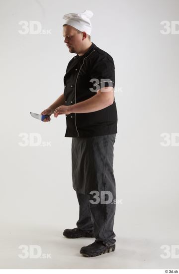 Whole Body Man Pose with knife White Uniform Chubby Bearded Studio photo references