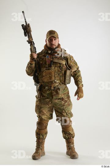 Whole Body Weapons-Rifle Man Pose with machine rifle White Army Athletic Studio photo references