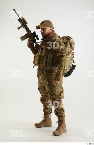 Whole Body Weapons-Rifle Man Pose with machine rifle White Army Athletic Studio photo references