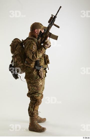 Whole Body Weapons-Rifle Man Pose with machine rifle White Army Athletic Studio photo references