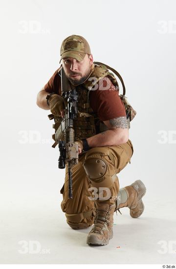 Whole Body Weapons-Rifle Man Pose with machine rifle White Army Athletic Bearded Studio photo references