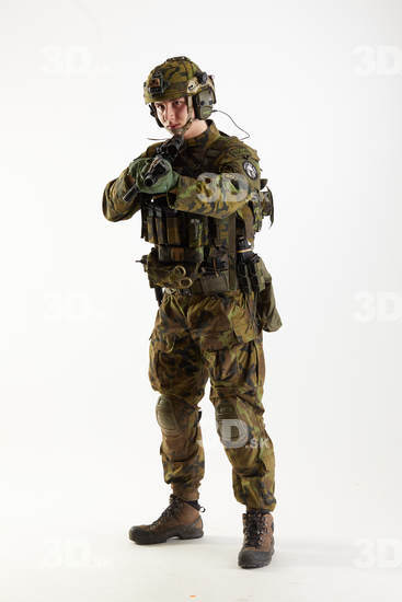 Whole Body Weapons-Rifle Man Pose with machine rifle White Army Athletic Studio photo references