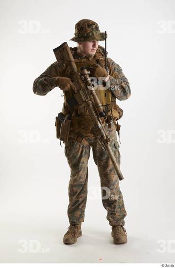 Whole Body Weapons-Rifle Man Pose with machine rifle White Army Athletic Studio photo references