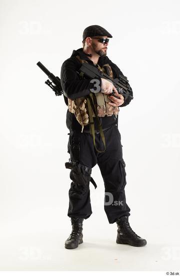 Whole Body Weapons-Rifle Man Pose with machine rifle White Army Athletic Bearded Studio photo references