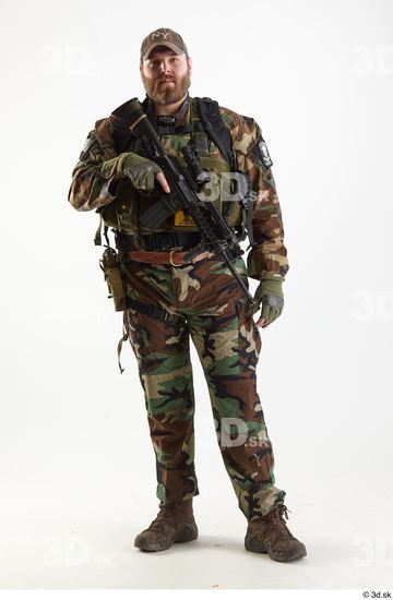 Whole Body Weapons-Rifle Man Pose with machine rifle White Army Athletic Bearded Studio photo references