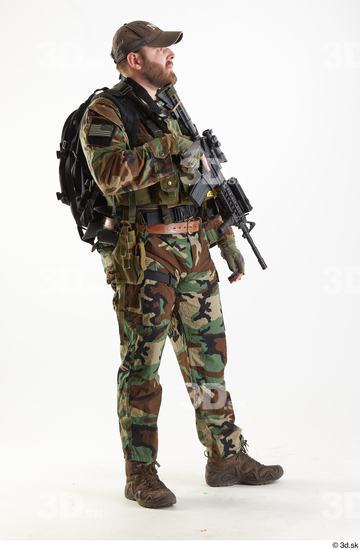 Whole Body Weapons-Rifle Man Pose with machine rifle White Army Athletic Bearded Studio photo references