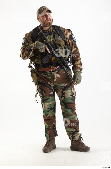 Whole Body Weapons-Rifle Man Pose with machine rifle White Army Athletic Bearded Studio photo references