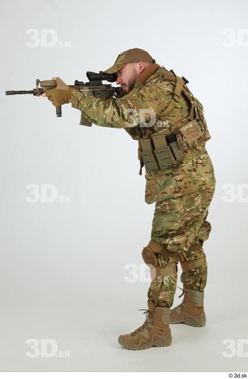 Whole Body Weapons-Rifle Man Pose with machine rifle White Army Athletic Bearded Studio photo references