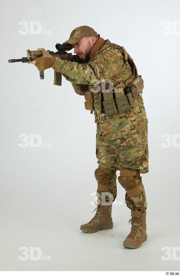 Whole Body Weapons-Rifle Man Pose with machine rifle White Army Athletic Bearded Studio photo references