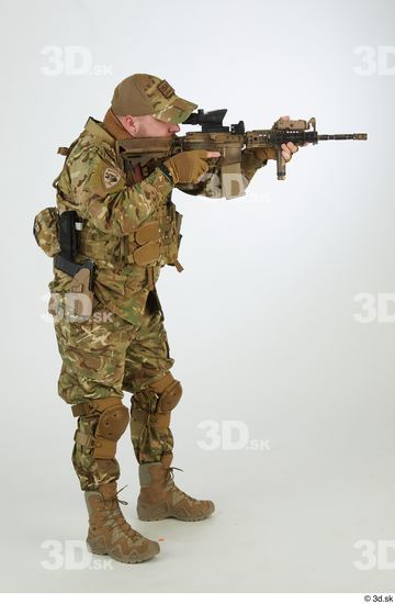 Whole Body Weapons-Rifle Man Pose with machine rifle White Army Athletic Bearded Studio photo references