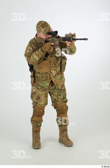 Whole Body Weapons-Rifle Man Pose with machine rifle White Army Athletic Bearded Studio photo references