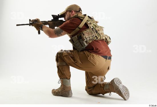 Whole Body Weapons-Rifle Man Pose with machine rifle White Army Athletic Bearded Studio photo references