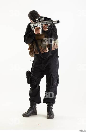 Whole Body Weapons-Rifle Man Pose with machine rifle White Army Athletic Bearded Studio photo references