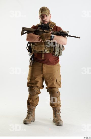 Whole Body Weapons-Rifle Man Pose with machine rifle White Army Athletic Bearded Studio photo references