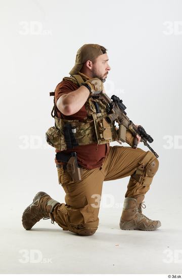 Whole Body Weapons-Rifle Man Pose with machine rifle White Army Athletic Bearded Studio photo references