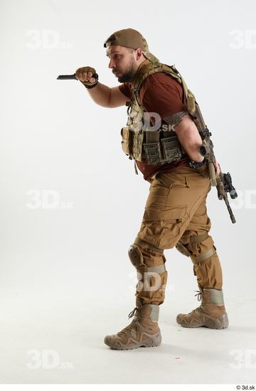 Whole Body Weapons-Knife/Sword Man Pose with knife White Army Athletic Bearded Studio photo references