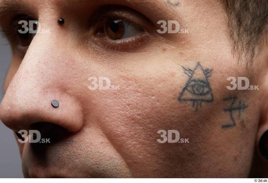 Eye Nose Cheek Skin Man White Tattoo Slim Wrinkles Studio photo references