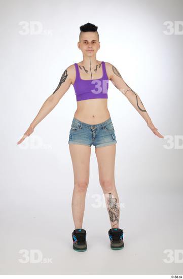 Whole Body Woman T poses White Tattoo Casual Slim Street photo references