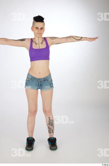 Whole Body Woman T poses White Tattoo Casual Slim Street photo references